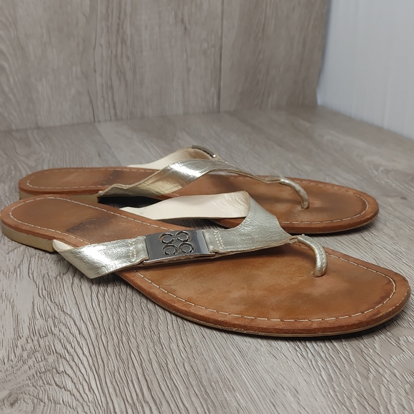 Coach Shoes - Coach Flip Flop Sandals Leather Light Gold Radiant Size 9 A8626 Metal Logo